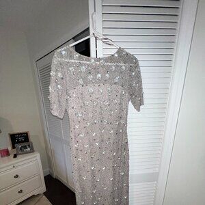 Adrianna Papell Embellished Floral Sheath Dress in Marble